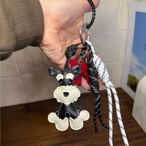 Schnauzer Dog Bag Charm Red Bow Keychain Purse Charm Faux Leather NWT